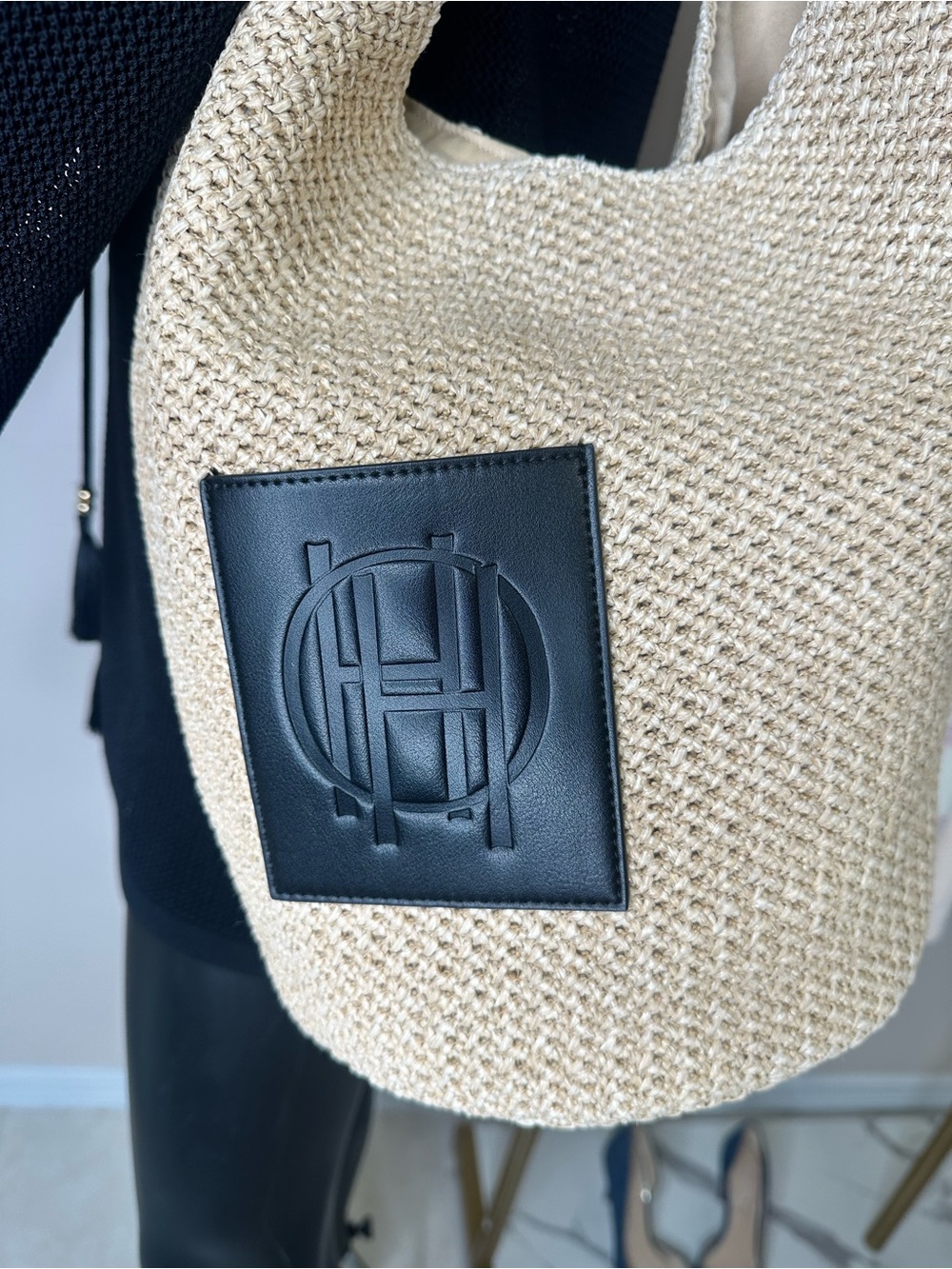 House of Harlow Straw Tote Bag Beige Boho Summer Beach Bag NWT - Picture 7 of 9